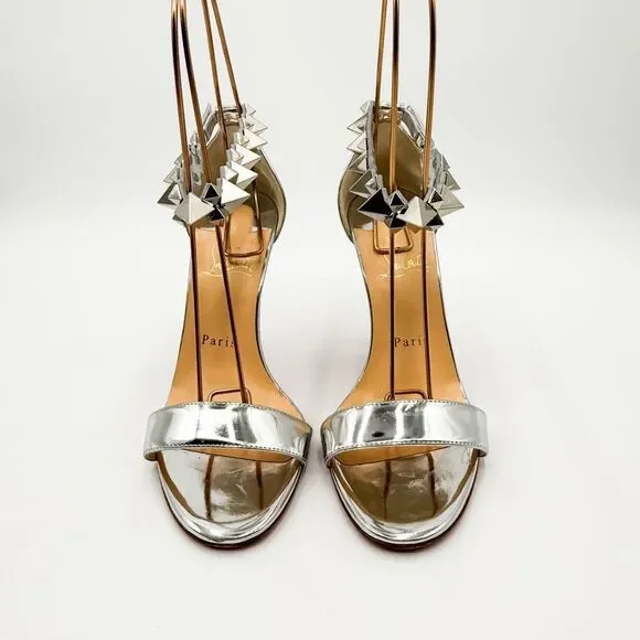 Christian Louboutin Planetava 100 Spike Silver Patent Leather EU 37 US 7 - Picture 2 of 11